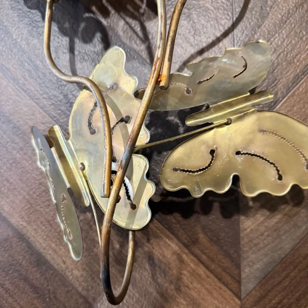 Vintage MCM Brass Butterfly Candle Holder Scone Wall Hanging Decor